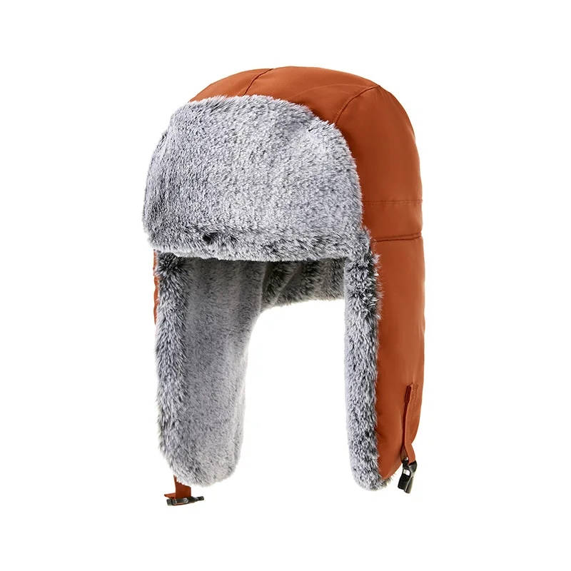 Male Winter Thick Warm Fur Snow Hat with Earflaps Woman Waterproof