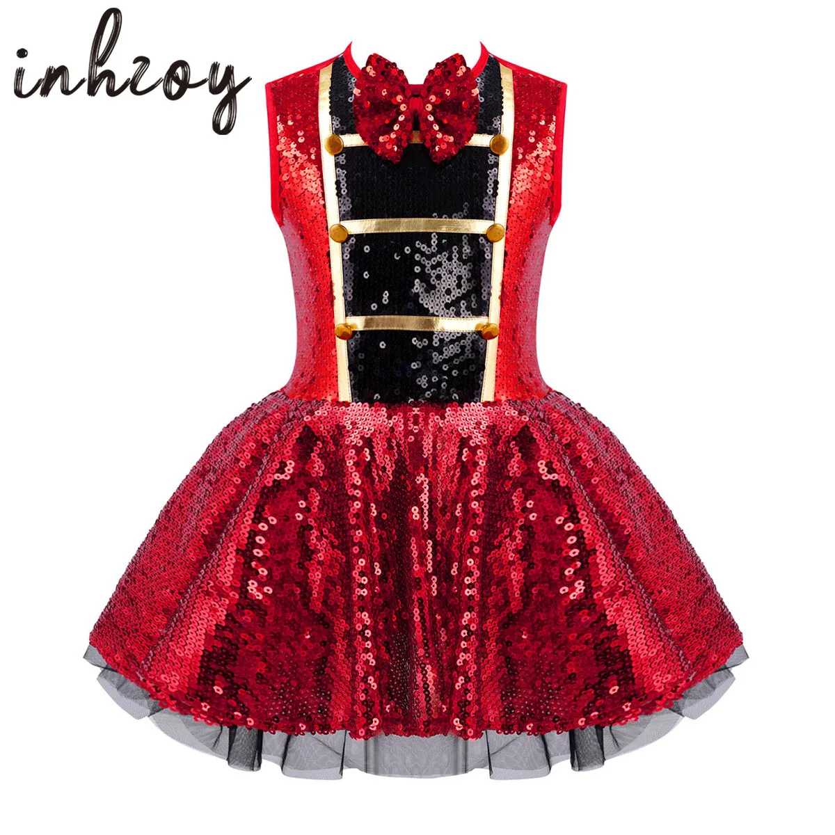 

Kids Girls Circus Ringmaster Costumes Red Shiny Sequins Leotard Dress for Halloween Carnival Party Dress Up Stage Performance