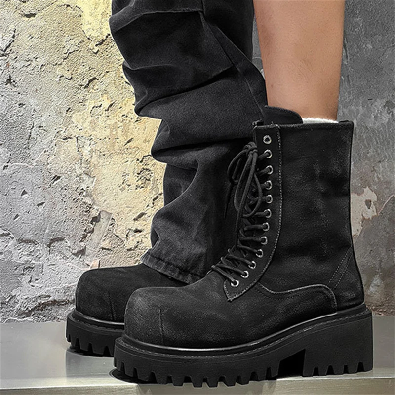 Luxury Designer Thick Sole Shoes Platform Chunky Heels Men Boots