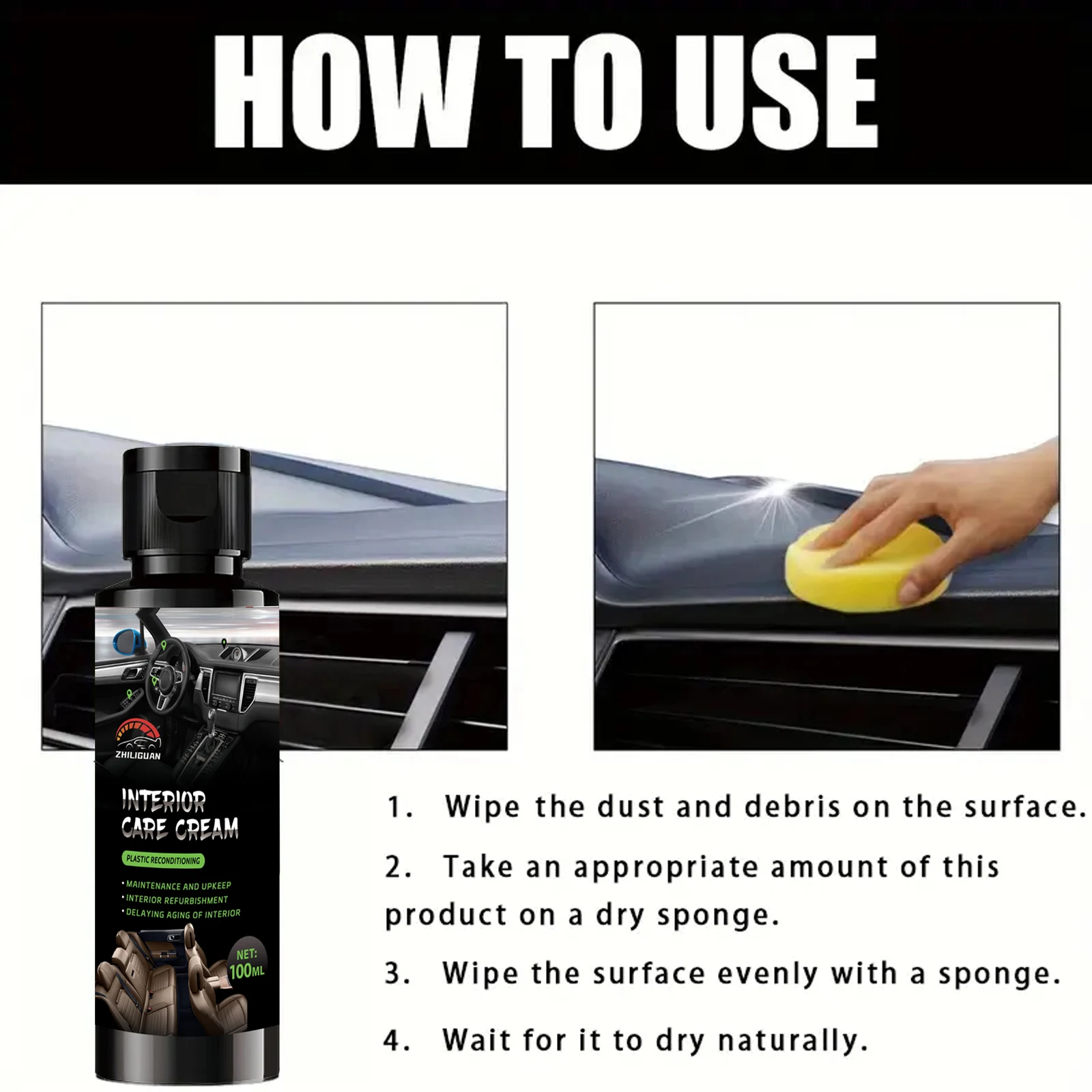 Car Interior Renewal Wax Deep Gloss and Brighten Dashboard Bumper Seats Tire Coating Enhancer with Black Plastic Parts Repair 5