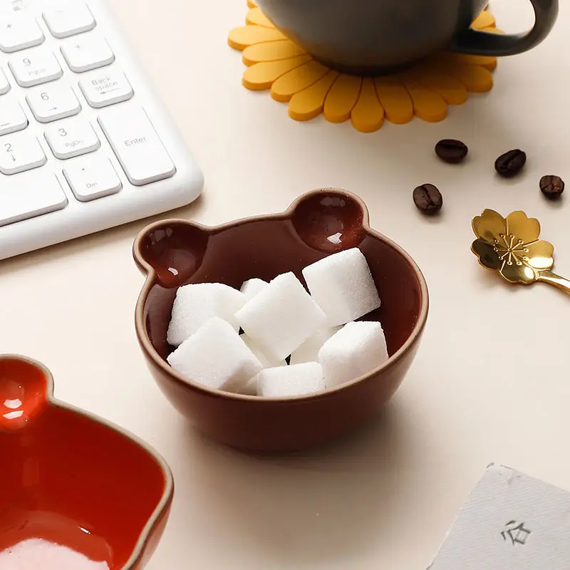 Cute Cartoon Ceramic Small Dish Household Flavored Dish Sauce Fruit Nut Dishes Creative Snack Seed Bowl Cat Bowl Tableware BBQ