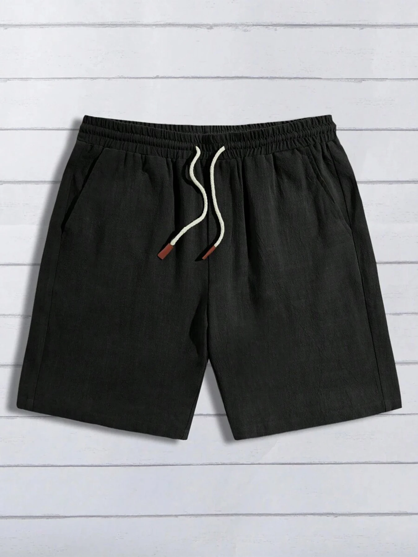 Men Linen Casual Drawstring Shorts Elastic Waist Loose Fit Pocket Shorts Soft Breathable Summer Beach Vacation Daily Wear Short