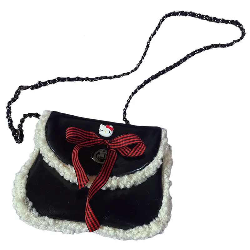 

Kawaii Sanrioed аниме Hello Kittys большая емкость осень и зима овечья шерсть водонепроницаемая сумка через плечо из ПУ Рождественский подарок на день рождения