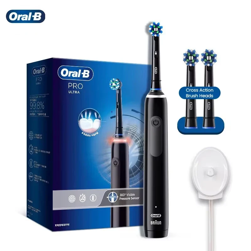 Oral B Pro 4 Ultra Electric Toothbrush 3D Acoustic Wave Intelligent Tooth Brush 2 Min Timer 30s Reminder 4 Modes 3 Brush Heads