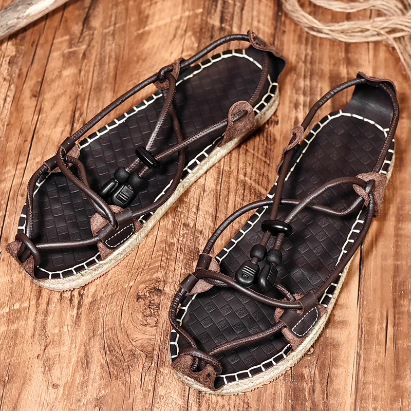 Sandalias de estilo callejero para hombre, zapatillas planas romanas con personalidad, transpirables, de secado rápido, para playa y ocio, para verano - Imagen 4
