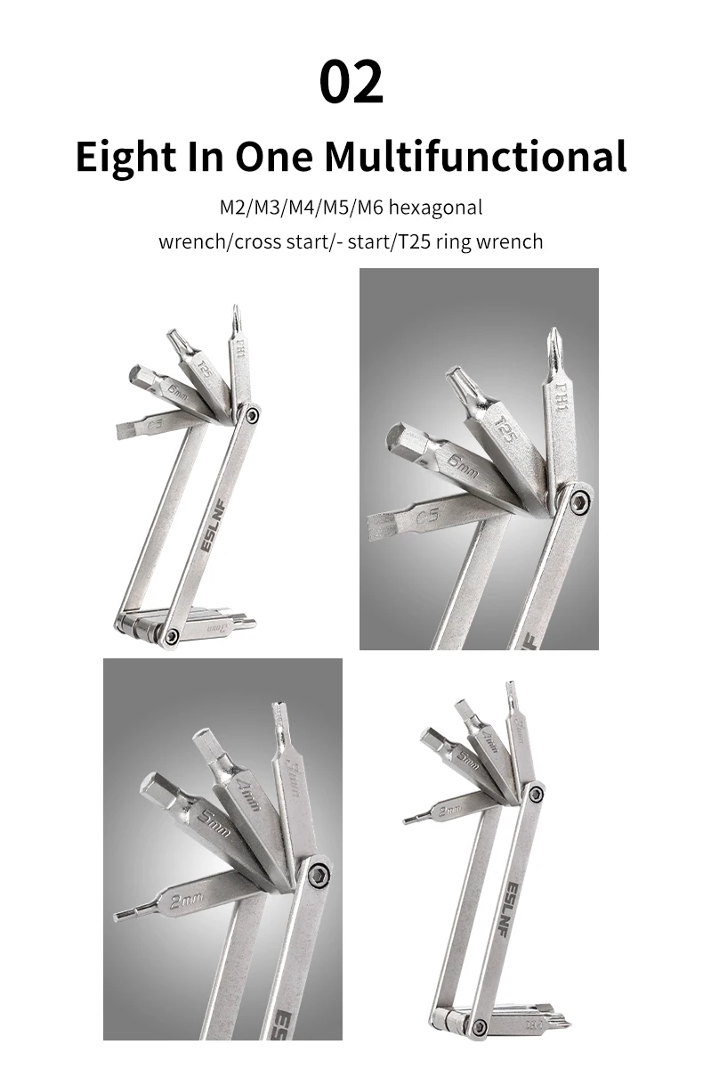 ESLNF 8-in-1-Fahrrad-Werkzeugset, tragbar, CR-V-Stahl, Fahrrad-Multifunktions-Reparatur-Set, Sechskantschlüssel, Fahrrad-Reparatur-Werkzeug-Sets – Detail 5
