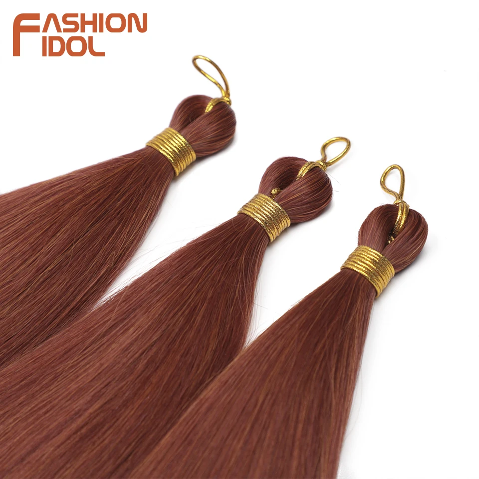 FASHION IDOL 28 Inch 300g Straight Hair Synthetic Crochet Braids Hair Braiding Hair Bundles Ombre Orange Crochet Hair Extensions 5