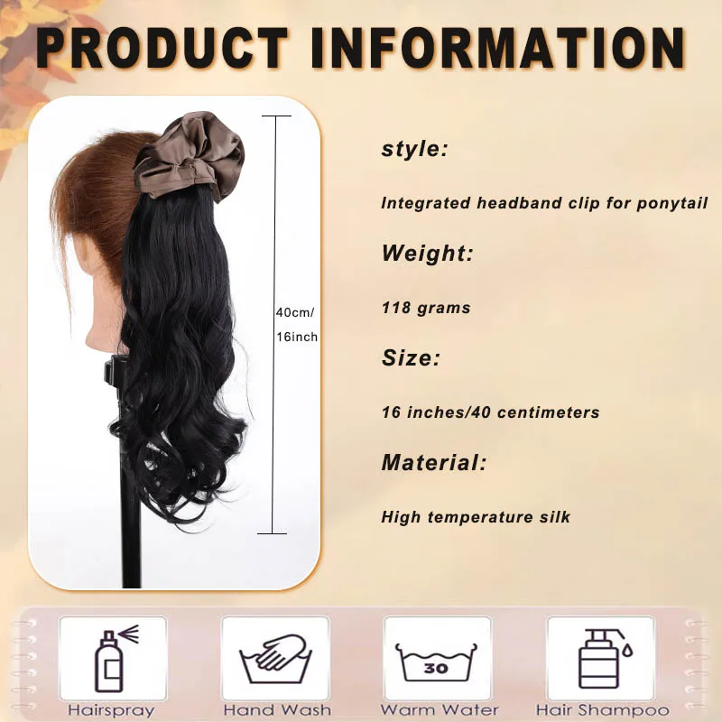Synthetic Wig Braid Women's Claw Clip Headband Curly Ponytail Hair Low Tie Fake Ponytail For Women Pear roll ponytail