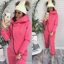 

Casual Jumpsuit Women Integral Fleece Zipper Bag with Cap Warmth Preservation 2021 Autumn Winter Woman Solid Color Jumpsuits