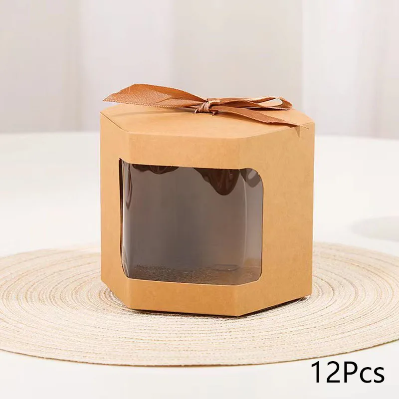 Description Picture 5 of item12PCs Kraft Paper Ribbon Candy Cookies Box Transparent Window Brown Handmade Gift Packaging Boxes Wedding Party Favor Gifts Bags