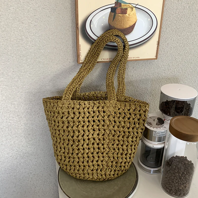 Borsa a mano grande in stile bohémien alla moda, tessuta a mano, leggera e versatile, da donna, per pendolari, a tracolla, a cestino - immagine 4