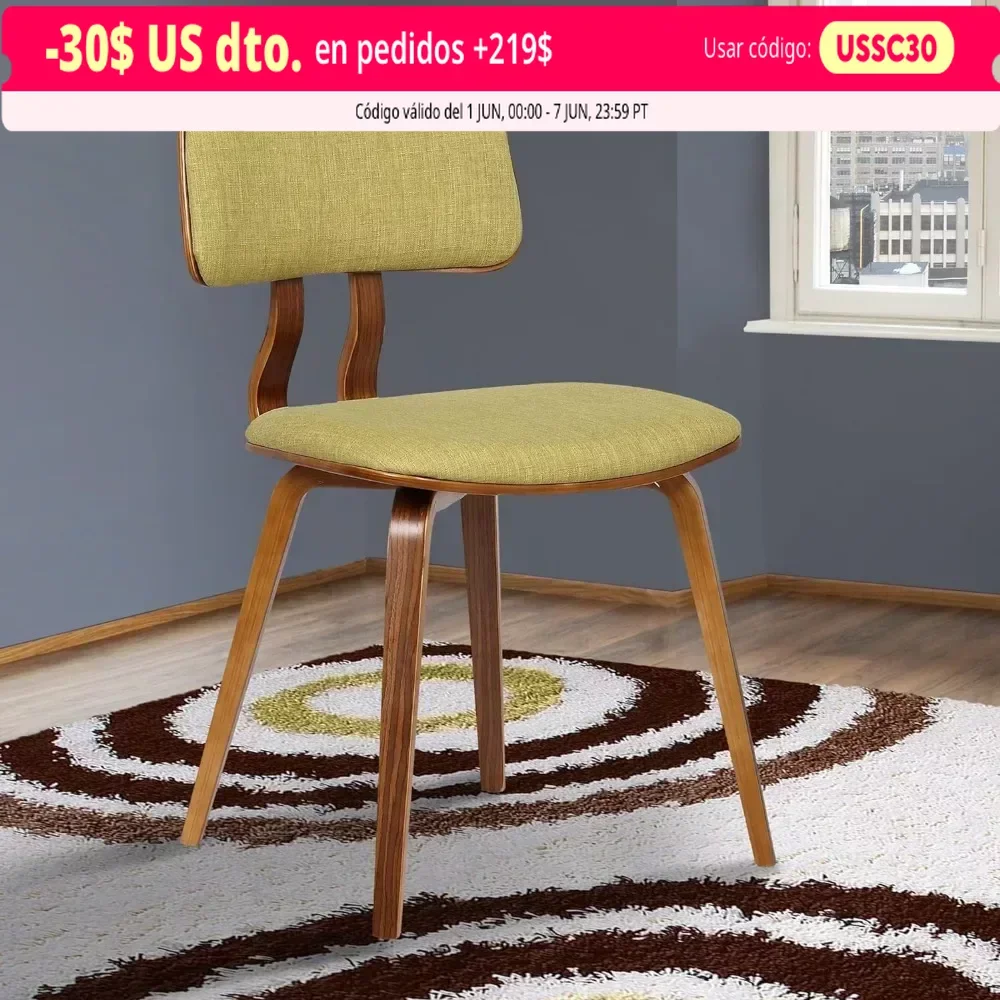 

Dining Chair in Green Fabric and Walnut Wood Finish 20D x 18W x 29H in Mid-Century Modern Kitchen Chair