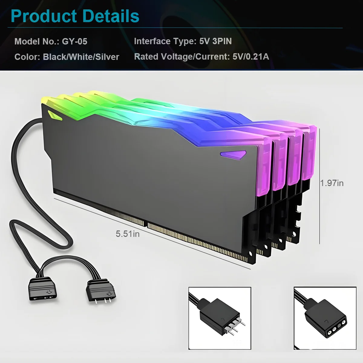 TUMMASTER 5V 3-PIN ARGB PC Memory Heatsink RAM Cooling Vest for Desktop Computer Memory DDR2/3/4/5 — view 6