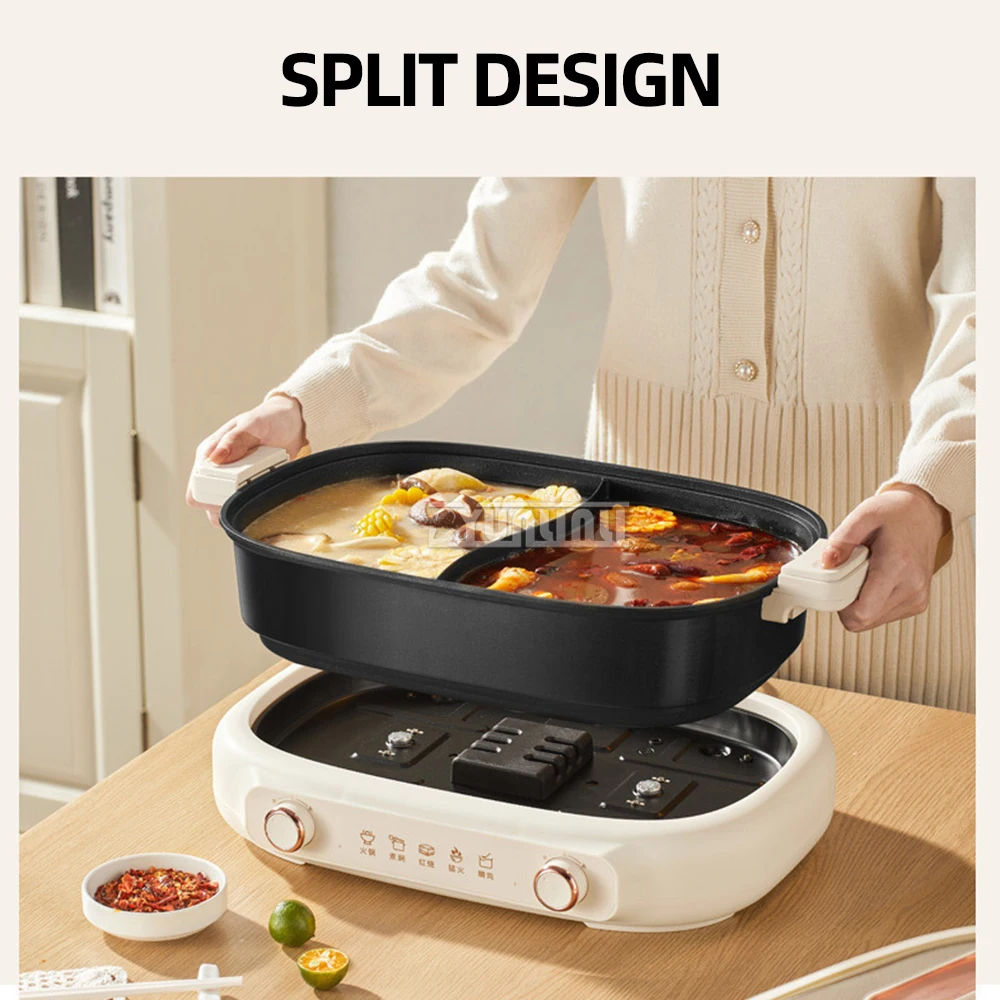 7L Split Electric Hot Pot Cooker Multifunction Cooking Pot Household Temperature Control Electric Frying Pan 2