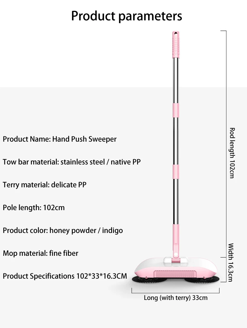 Hand Push Sweeper Magic Broom Dustpan Set Housework Cleaning Mopping All-in-one Sweeping Machine Wet and Dry Mopping Tool