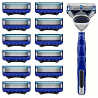 Manual Shaving For Men Replace Head Five Layer Blade Eight Comfortable Shaving Blades The Latest Blue No Skin Damage