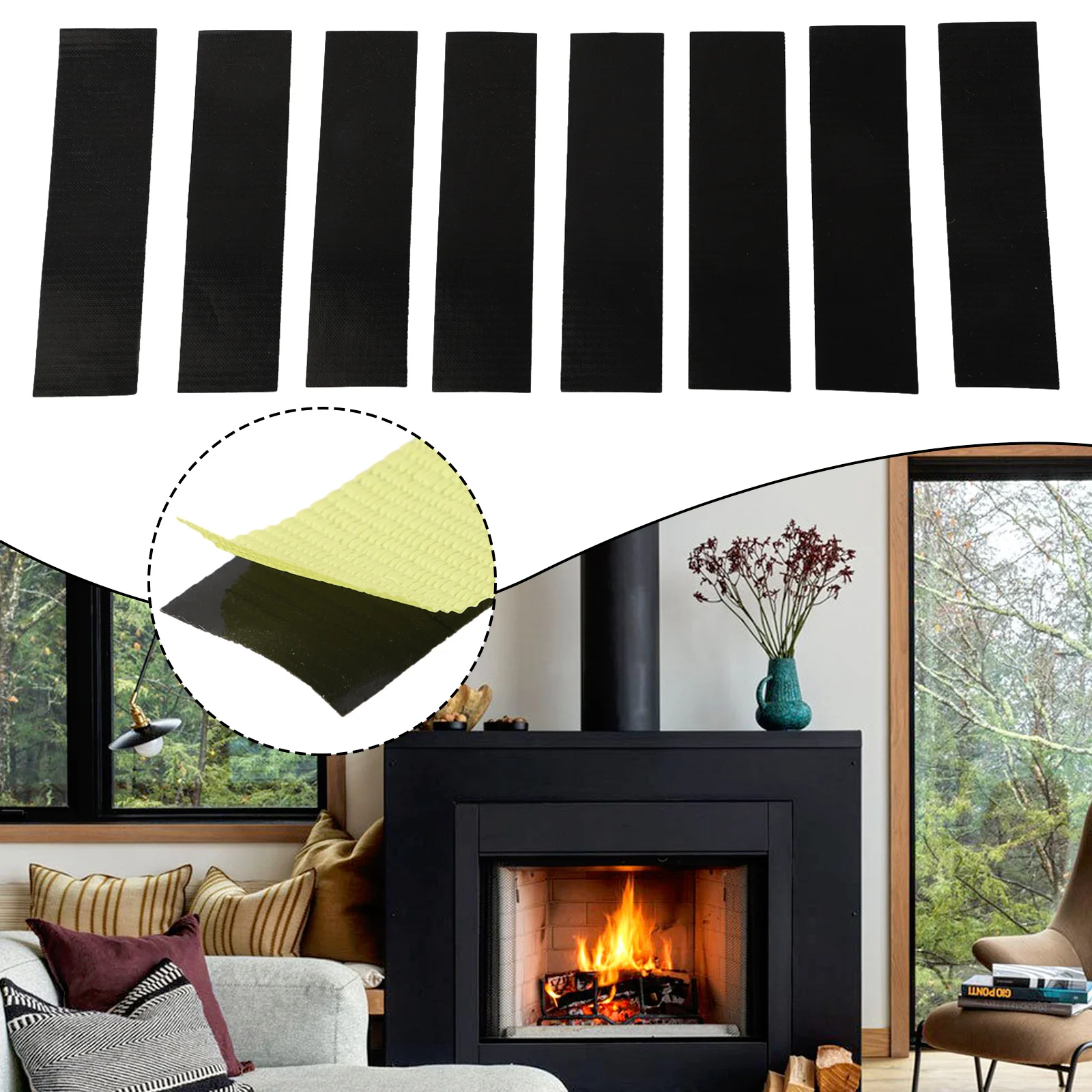 Fireplace End Tape Strong Adhesive Glass Fabric Material Sealing Cord End Heat Resistant 8pc Set 10 2 5cm Size
