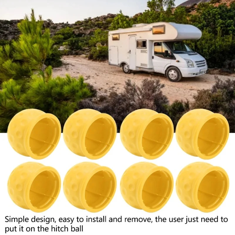8Pcs 트럭 견인 볼 커버 50mm 강력한 보호 기능이 있는 부드럽고 견고한 트레일러 히치 볼 커버 RV 캐러밴용 노란색