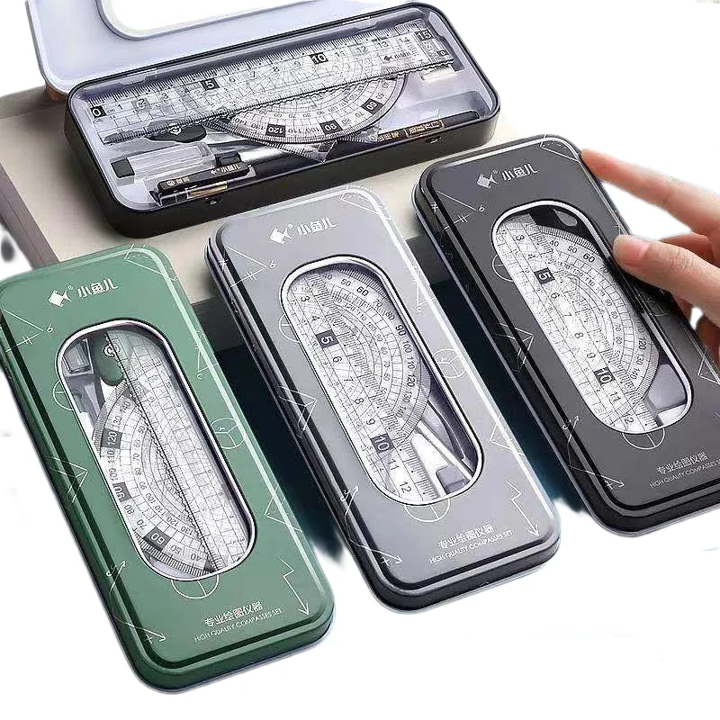 8PCS-PACK Stainless Steel Compass Set Math Geometry Tools with Eraser Ruler Student Carpenter Drafting Drawing School Supplies