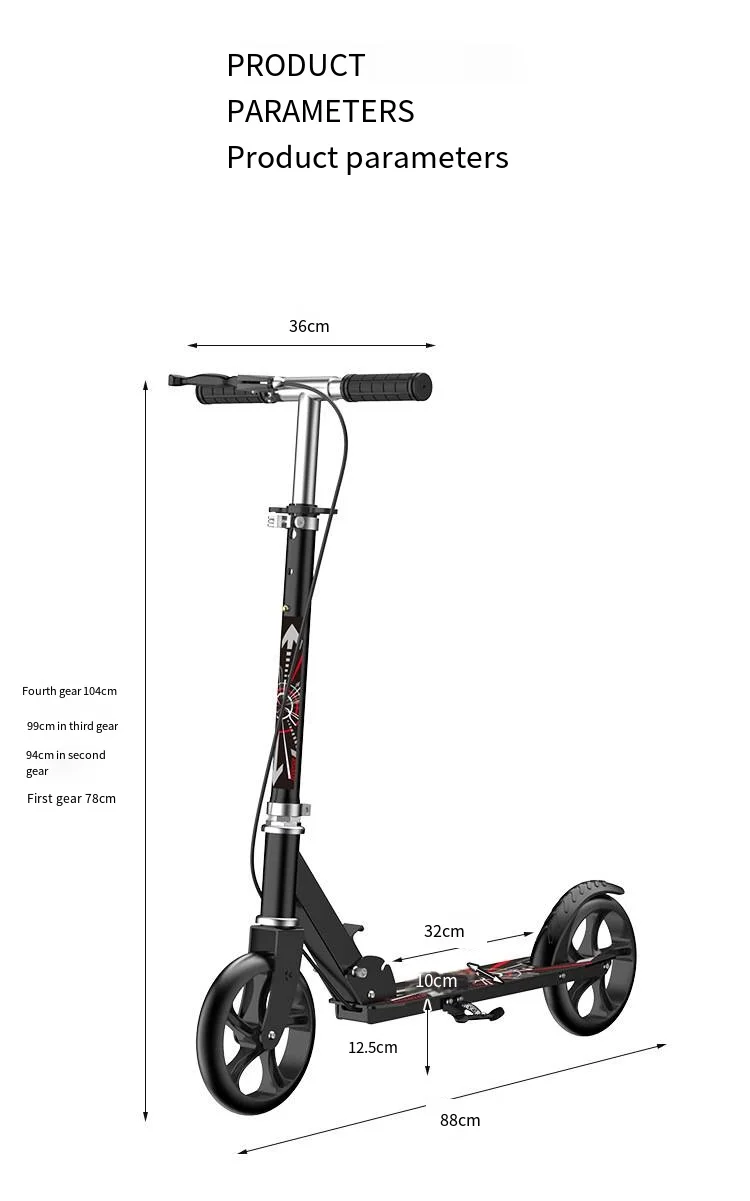 Children Scooter Children's Youth Adult Men Foot Scooters with Dual Brake Two-Wheeled Sliding Kick Foldable Scooter