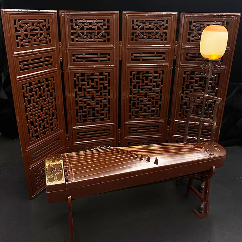 

Классические сцены в масштабе 1/6, украшения для экрана Цитры в китайском стиле, пластиковая модель, аксессуары для кукол, коллекционный дисплей, сувенир