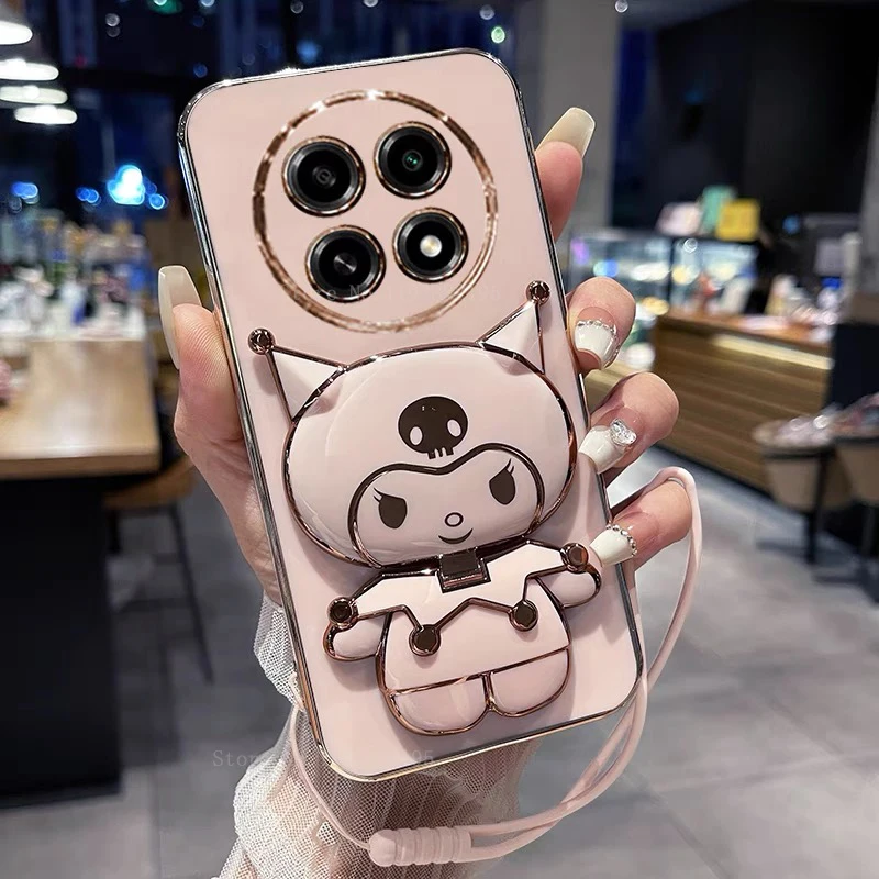 Kuromi My Melody Mirror Holder Case Per Huawei Honor 10 10I 20 20S 30 30S 50 Lite 60 Se 70 80 Ge Gt 90 Pro Placcatura Soft Cover