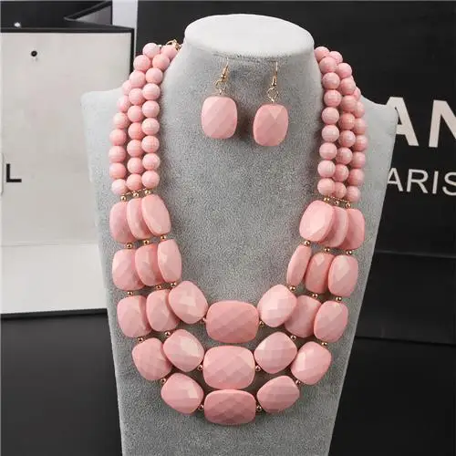 

one set 3rows ACRYLIC pearl round BEAD necklace earrings