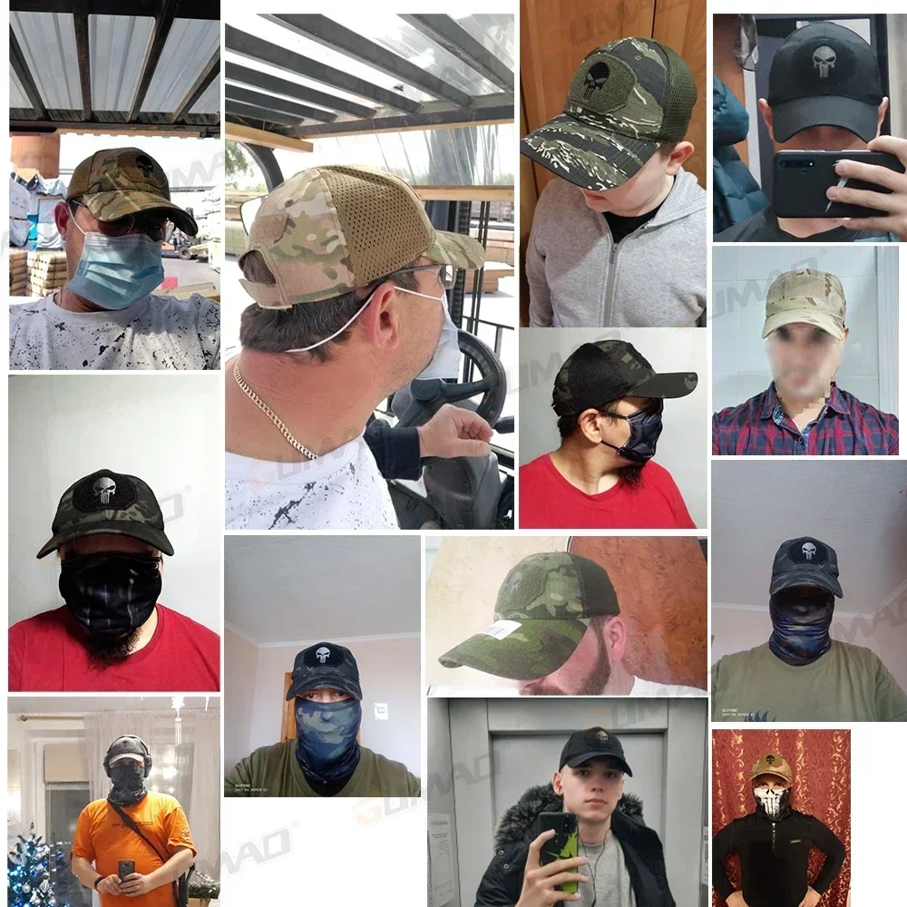 Outdoor Camouflage Adjustable Cap Mesh Tactical Skull Cap Army Airsoft Fishing Hunting Hiking Basketball Snapback Hat for Men camouflage hat tactical hat
