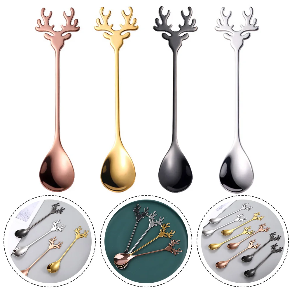 Spoon Coffee Spoon 14x2.5cm Deer Head Fawn Gold Mug Rose Gold Silver Stirring Black Coffee