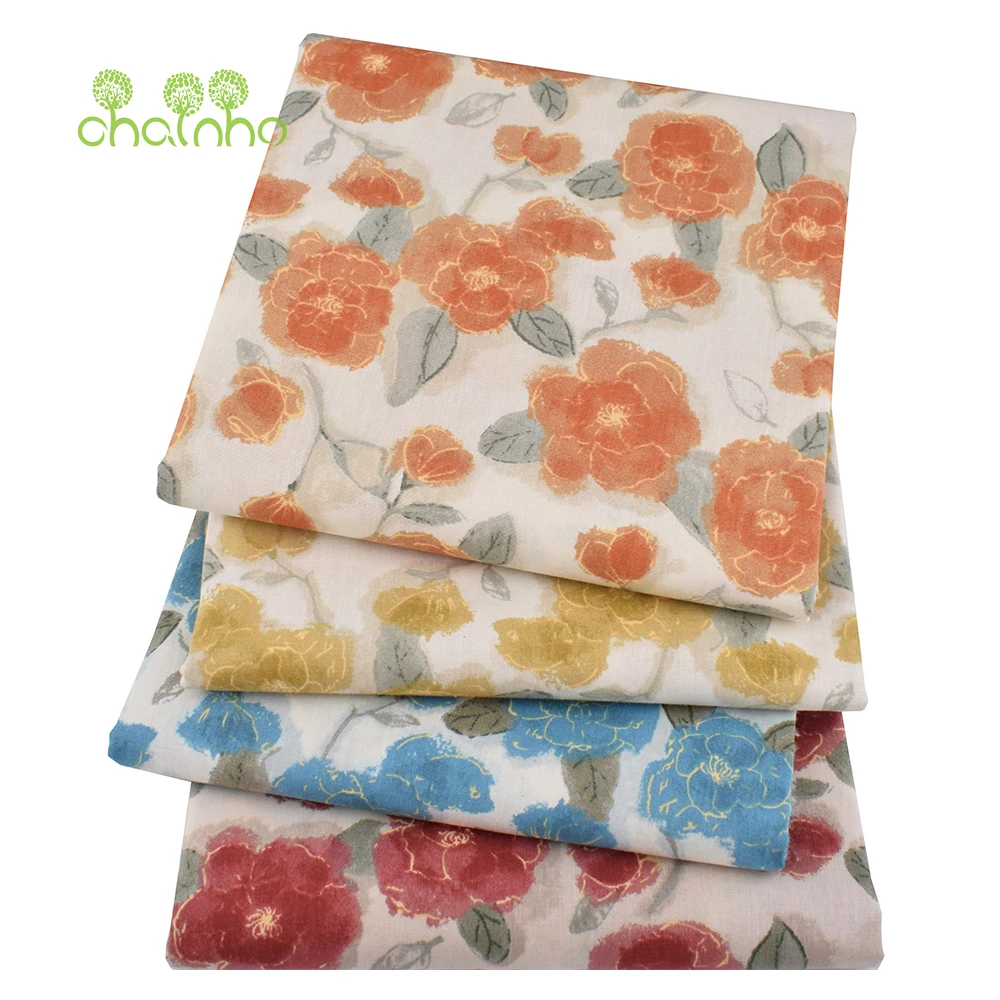 Chainho,Printed Plain Weave Poplin Cotton Fabric,DIY Sewing Quilting Material,Patchwork Cloth Textile,Big Size,5PC02-7