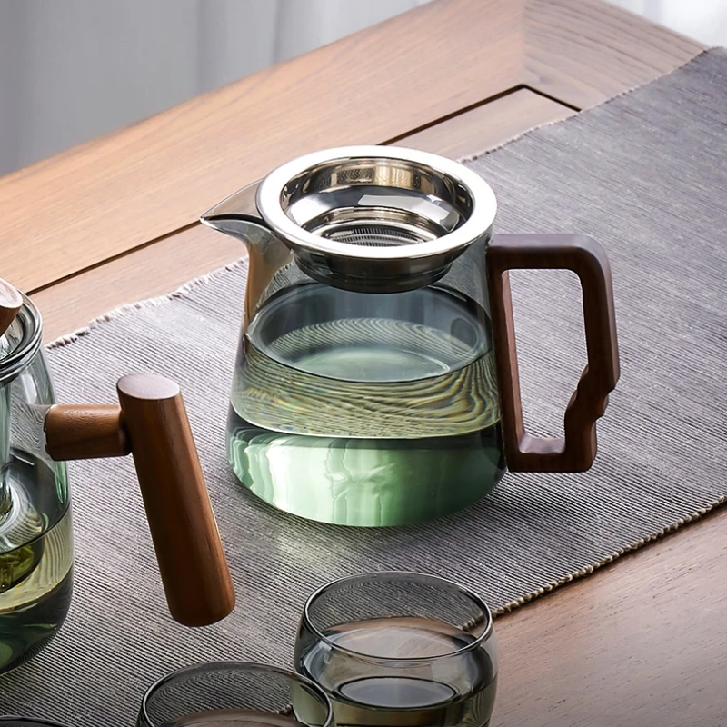 GIANXI Wooden Handle Tea Cup High Borosilicate Glass Tea Dispenser Chinese Fair Cup Filter Chahai Kung Fu Set