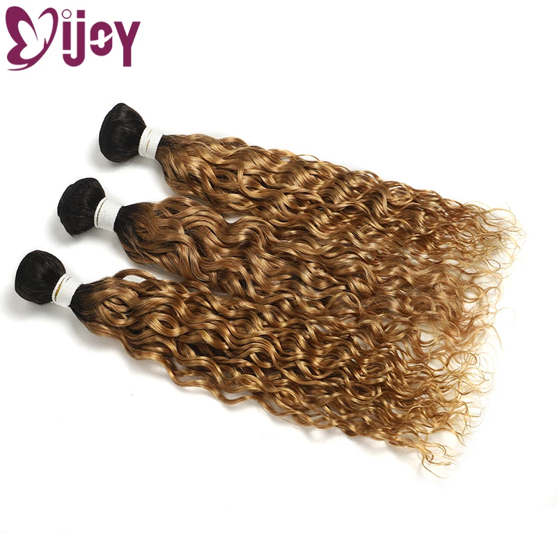 Water Wave Human Hair Bundles Brazilian Hair Weave Bundles Ombre Blonde Human Non-Remy Extensions IJOY