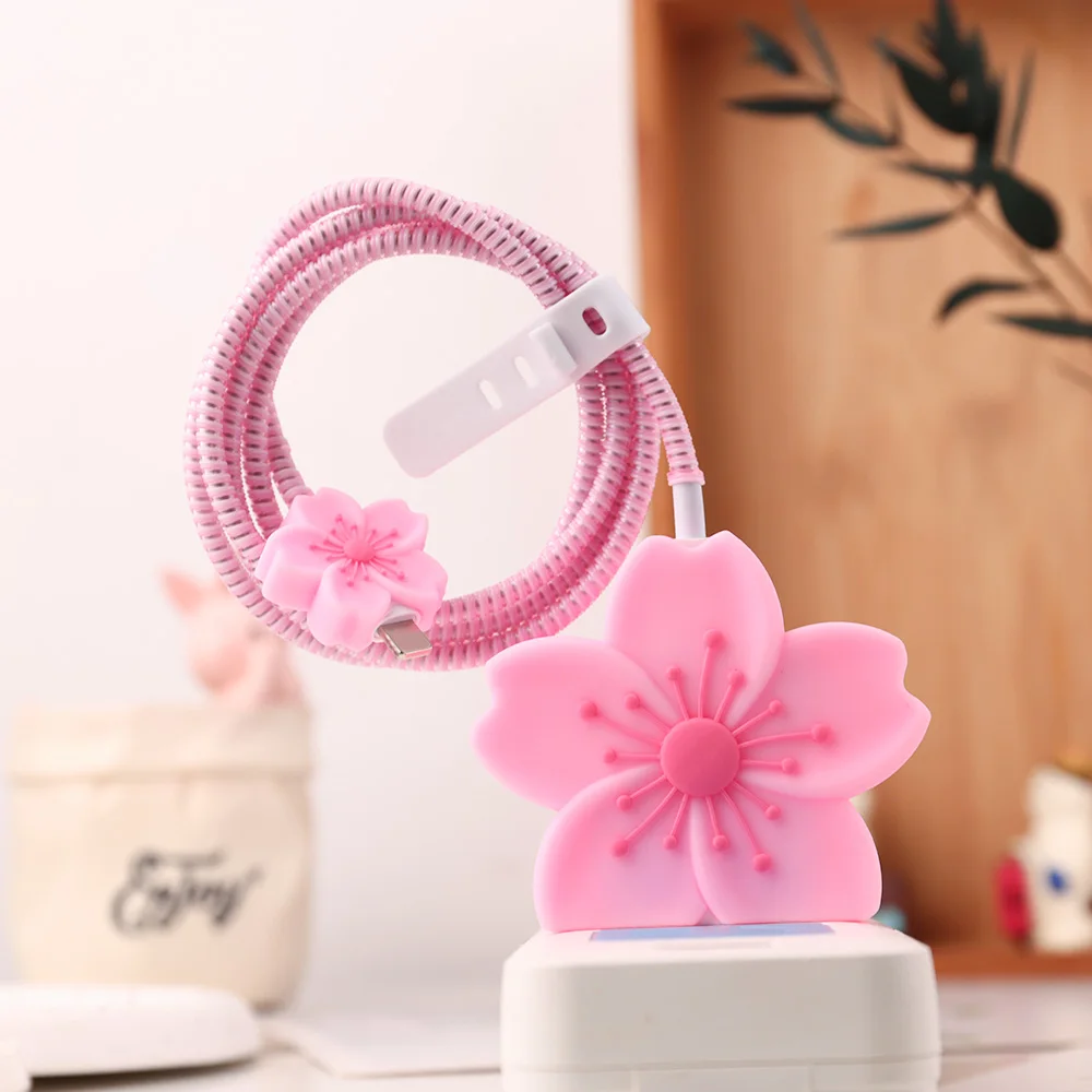 Purple Charger Petal: Cherry Blossom Fast Charging Cable with Protective Case and Winder Organizer