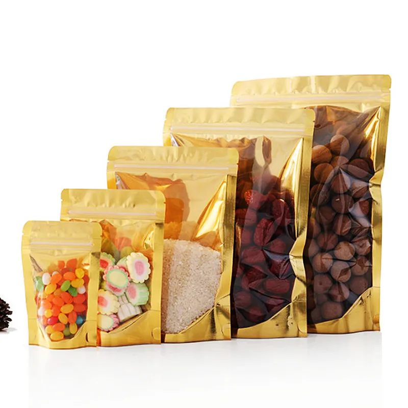 100PCS-Stand-Up-Clear-Front-Golden-Foil-Ziplock-Packaging-Bag ...