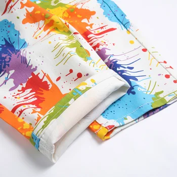 الرجال يتوهم اللون رسمت السراويل الصيف Y2K تمتد الدينيم المؤخرات الطباعة الرقمية الجينز الأبيض - Image 6