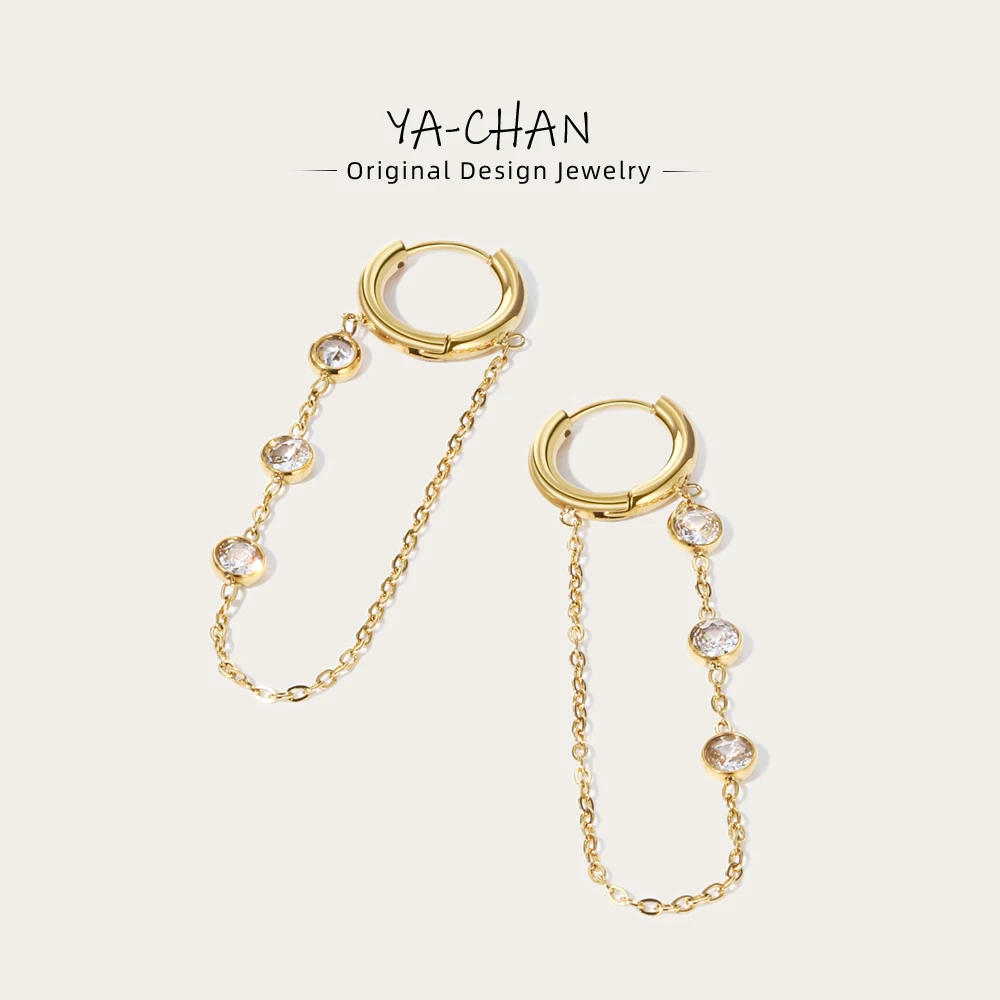 

YACHAN 18K Gold Plated Stainless Steel Drop Earrings For Women Simple Cubic Zirconia Hoop Dangle Earring Trendy Jewelry Gift