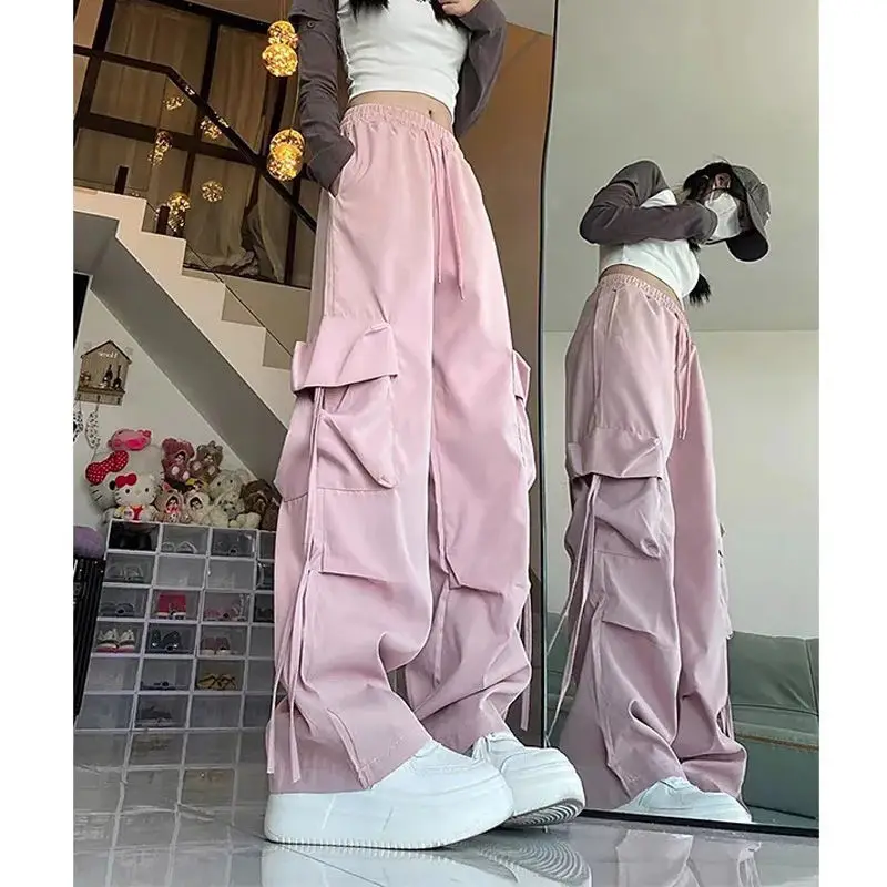 American new overalls women summer thin high-waisted straight wide-legged hot girls loose dancing quick-drying casual trousers