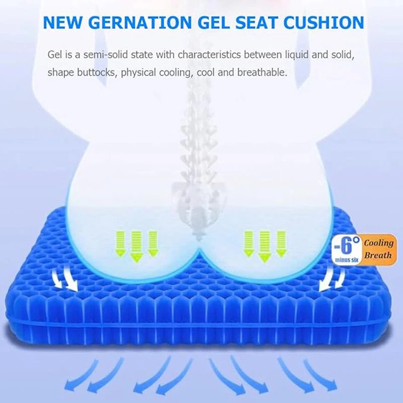 Summer Gel Seat Cushion Breathable Honeycomb Design For Pressure Relief Back Tailbone Pain - Home Office Wheelchair Chair Cars 4