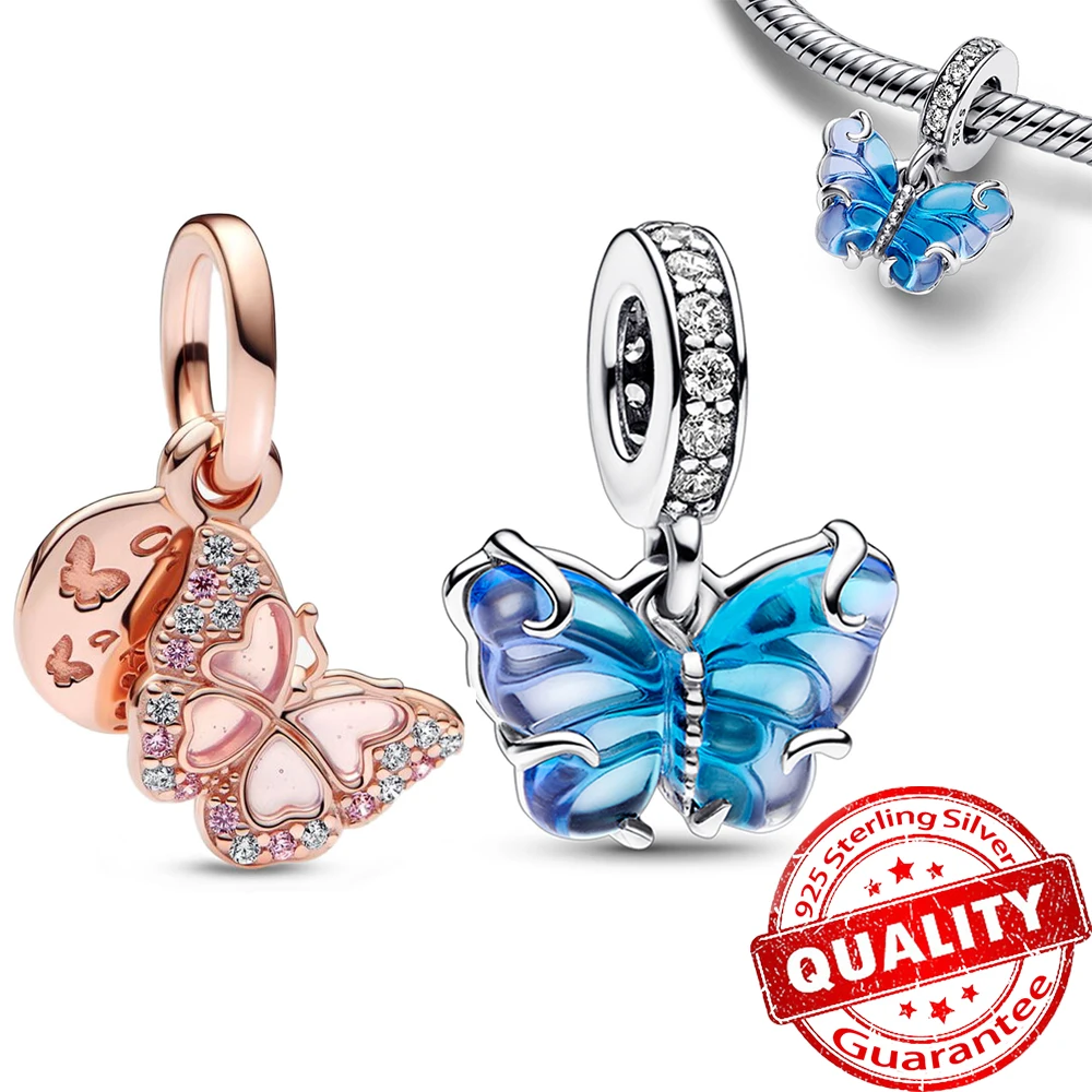 S925SterlingSilverCharmsfitPandoraBraceletPinkButterflyand