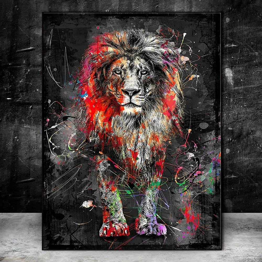 Abstract Graffiti Wild Animals Color Lion Elephant Canvas