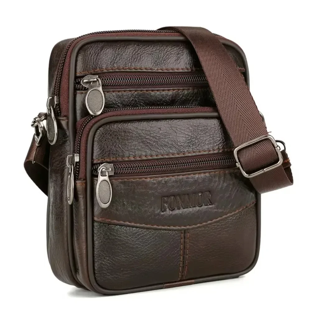 Men's Vintage Genuine Leather Shoulder Bag - High Capacity Crossbody Messenger Bag with Belt, Retro Brown Belt Pack