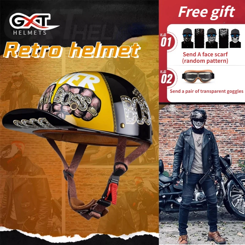 

Мотоциклетный шлем GXT в стиле ретро, легкий защитный шлем для улицы, с ветрозащитными стеклами, аксессуары в подарок