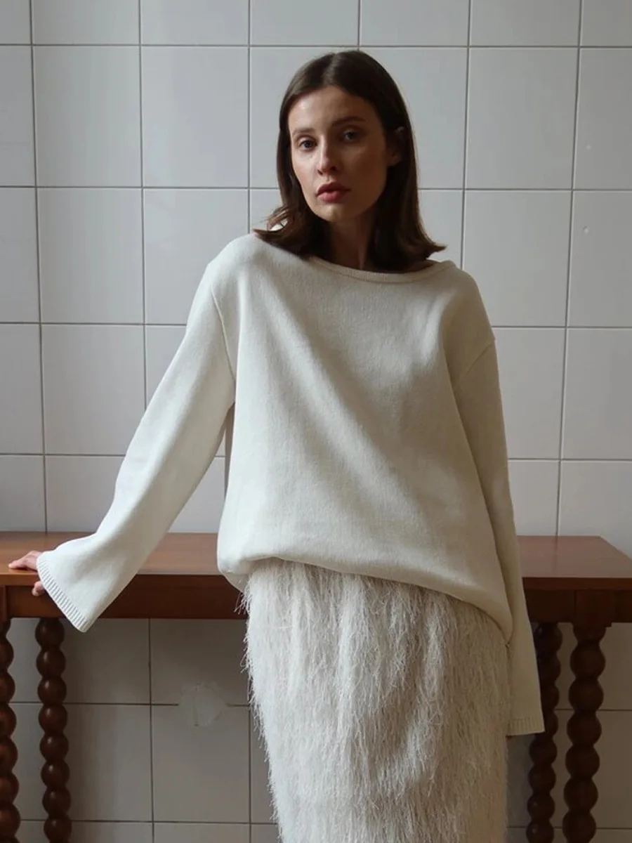 Bornladies New Women's Cotton Sweater Backless Design Loose Knit Pullover Jumper Autumn Winter Fashionable Commuting Sweater