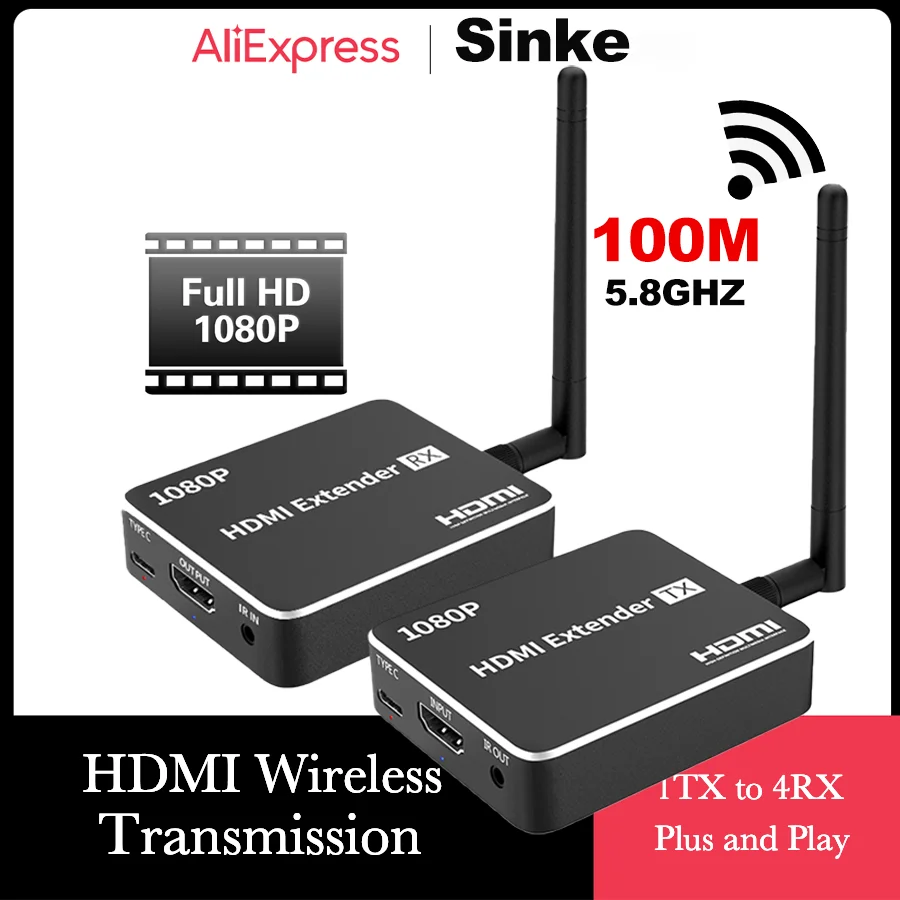 5.8G Wireless HDMI Transmitter&Receiver HDMI 1080P Video Extender Full HD Camera DVD PC Display Dongle Projector TV Stick