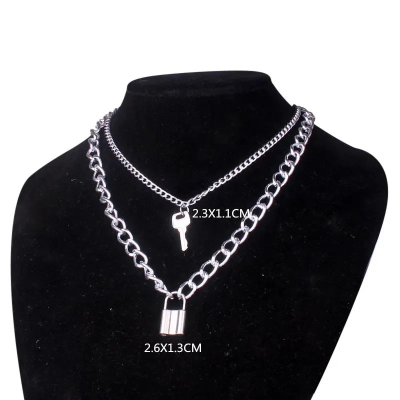 Multi Layered Minimalist Personalized Retro Key Lock Pendant Necklace Punk Metal Jewelry Accessories for Women