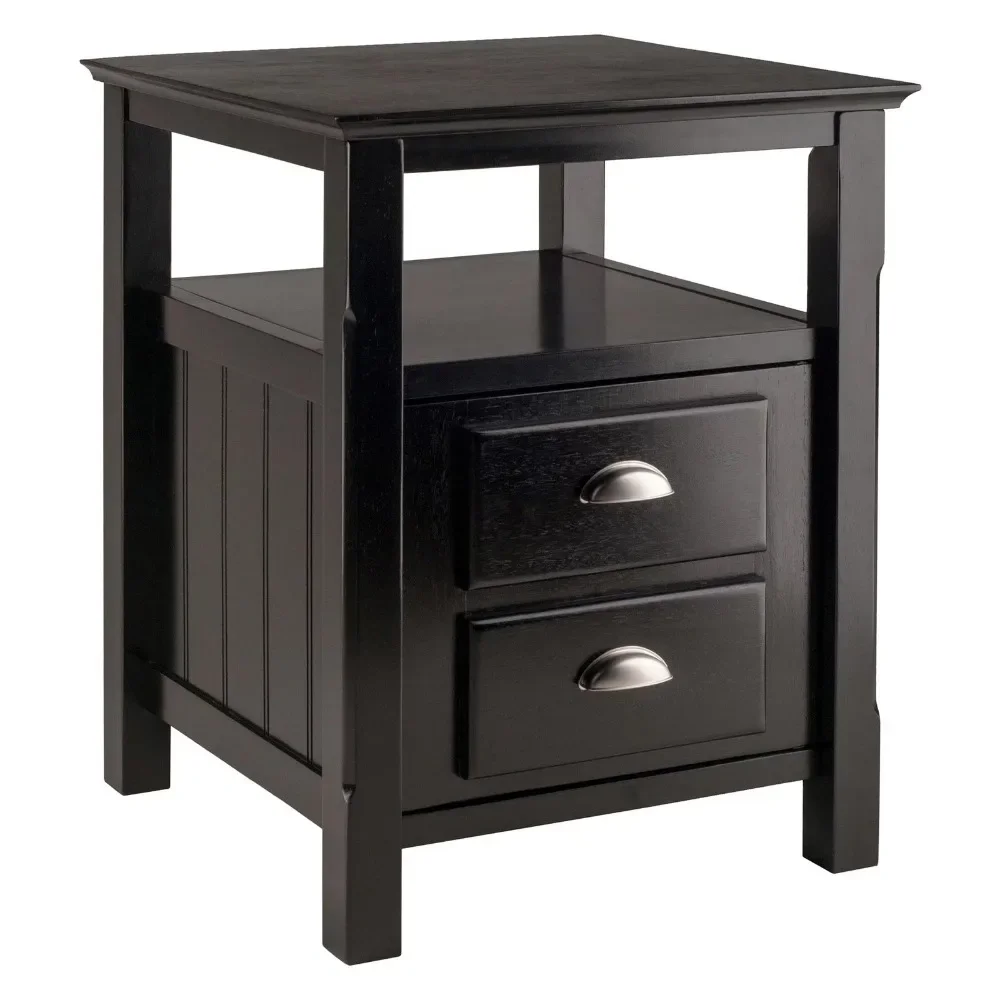 

Nightstands, Wood Timber Nightstand with Door, Black Finish, Bedside Table Black, Nightstands