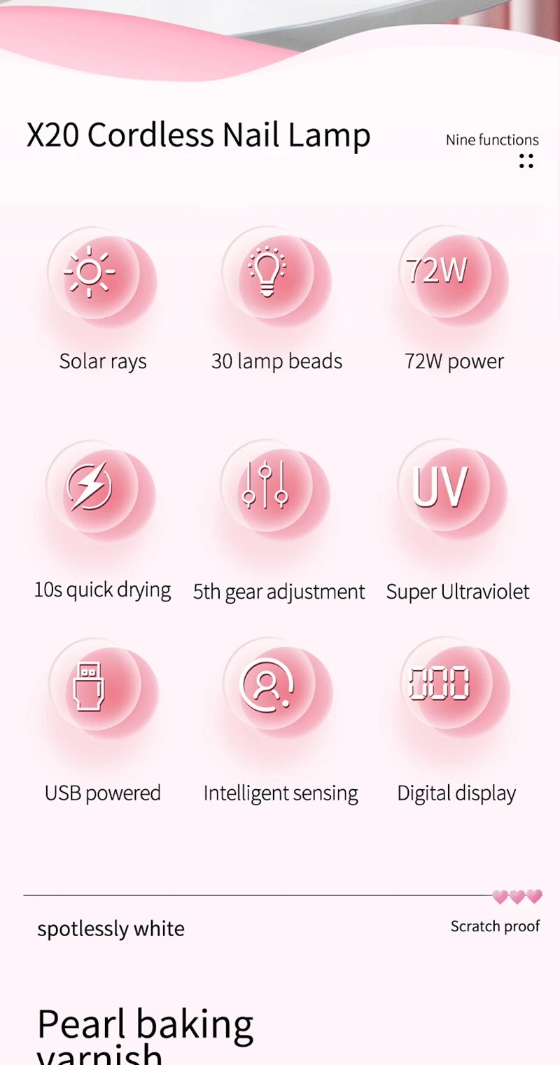 30LEDS Gel Polish Lamp - 72W Cordless UV LED Nail Dryer