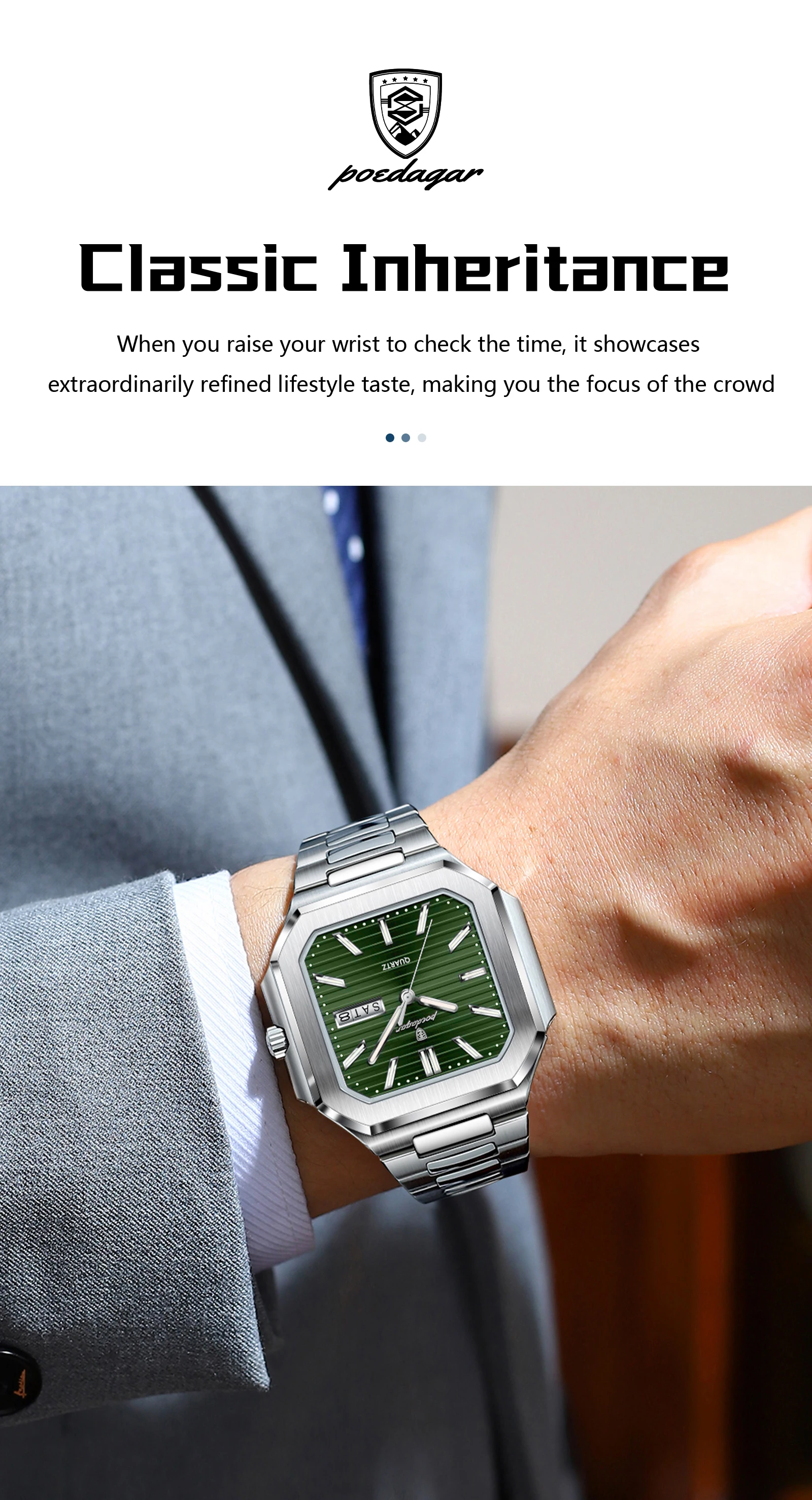 Square Men’s Quartz Watch With Date & Week Display Waterproof_voghion.com