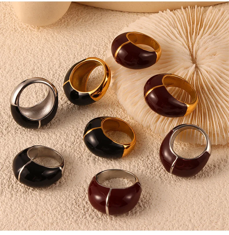 316L Edelstahl Ästhetische Schwarze Ringe Für Frauen Mann Gold Silber Farbe Wasserdicht frauen männer Ring Minimalistischen Paar Ringe – Detail 6