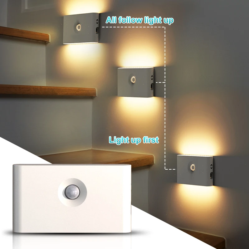 Drahtlose Verbindung Induktion Smart LED unter Schrank Licht USB C  wiederauf ladbare Bewegungs sensor Wand leuchten für Küchen treppe Korridor